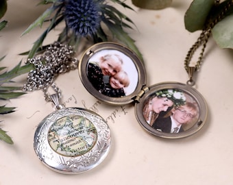 Photo Locket Necklace: Custom Map & Pictures, Memorial Gift