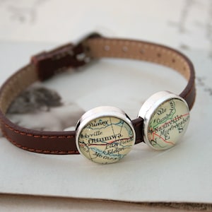 Custom Map Leather Bracelet Personalized Genuine Leather Friendship Bracelet Map Slider Hometown Pride image 1