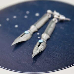 Funky Dangle Earrings of Fountain Pen Nibs in Antique Silver Colour image 1