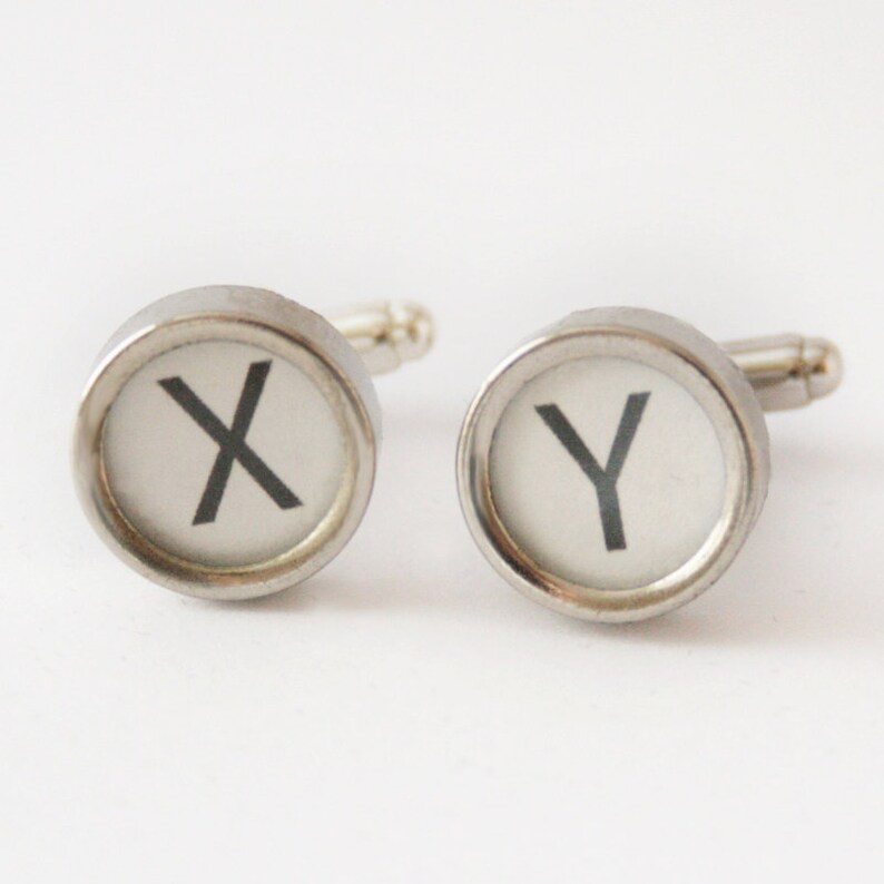 Initials Cufflinks, White Personalized Mens Cufflinks made of Real Typewriter Keys image 2