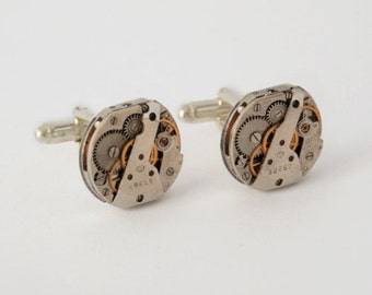 Steampunk cufflinks made of real watch mechanism