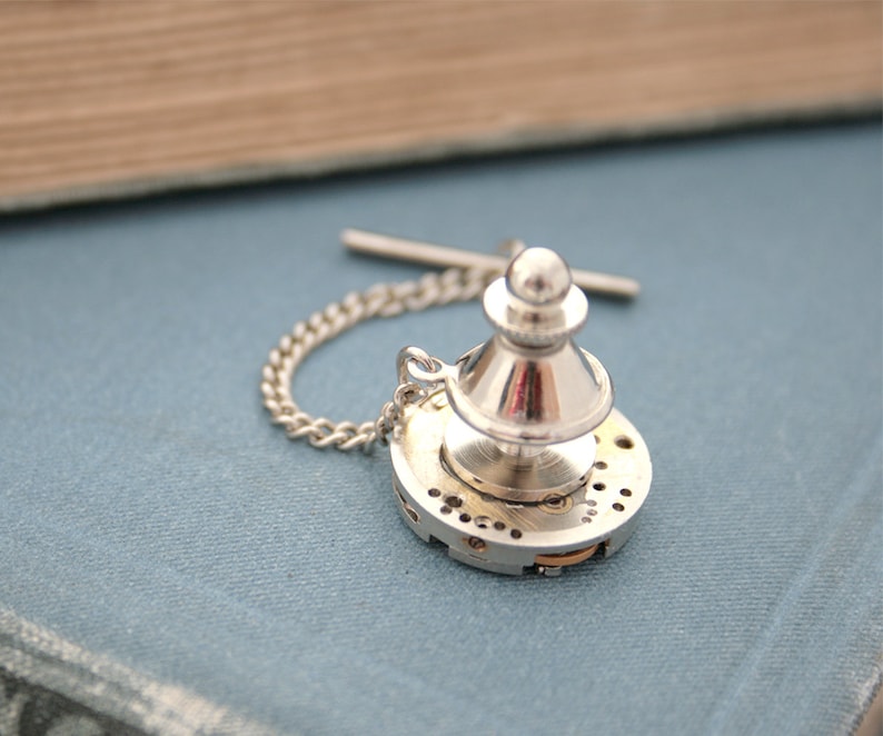 Tie Tack with Chain, charming Steampunk Tie Pin for a Wedding or formal wear image 4