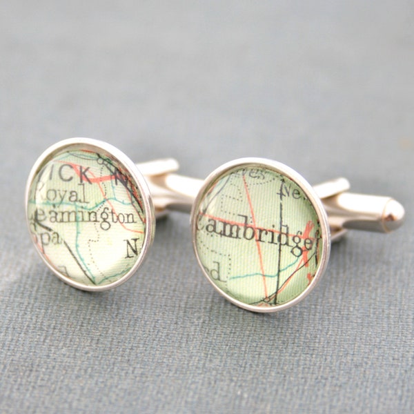 Personalized Sterling Map Round Cufflink Any Place Luxury Custom Gifts for Men Cuff Link Made to Order Anniversary Gift Custom Map Gemelos