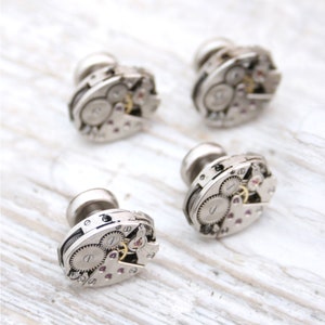 Steampunk Tuxedo Studs: Repurposed Watch Movement Shirt Buttons