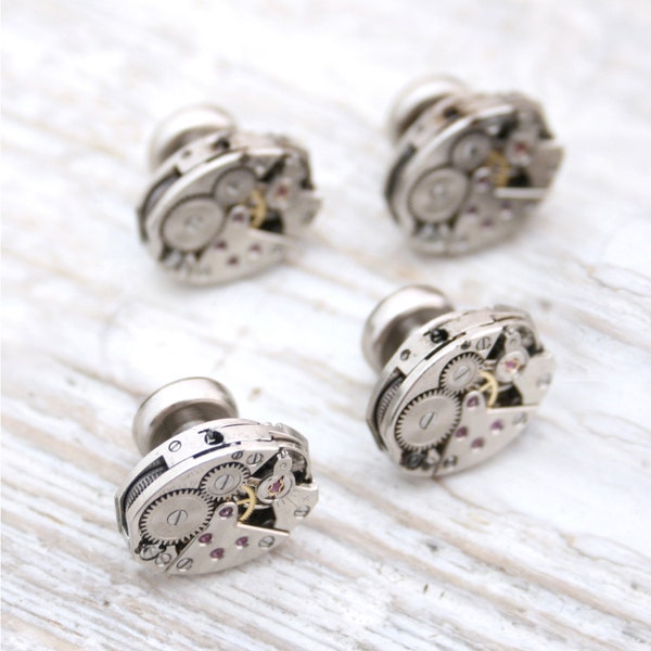Steampunk Tuxedo Studs: Repurposed Watch Movement Shirt Buttons
