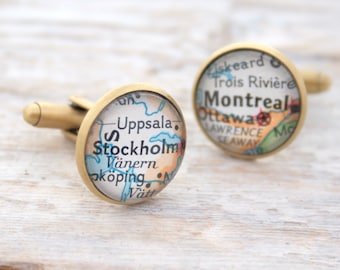 Coordinate Cufflinks Personalized Map Mens Jewelry, 10 year anniversary Gift for Husband