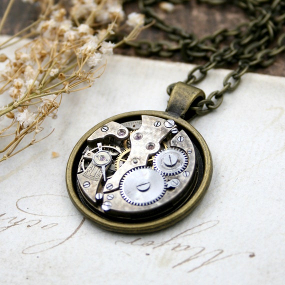 Dark Academia Statement Ketting Horloge mechanisme gotische stijl
