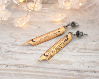 Long Dangle Gold Earrings for Calligraphy lover, Art teacher gift