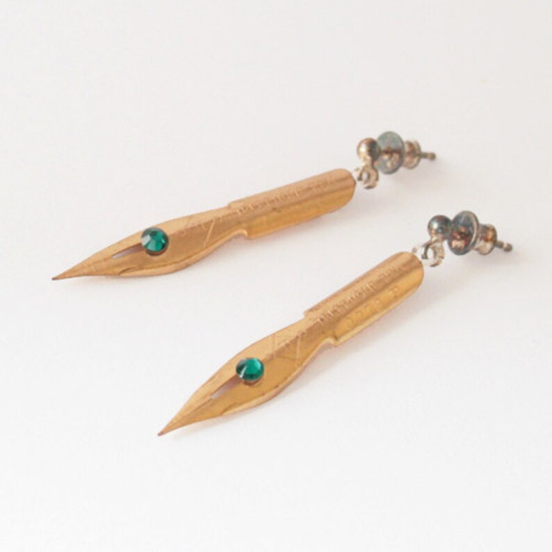 Gold Vintage Fountain Pen Nib Dangle Earrings Gifts for Women Etsy