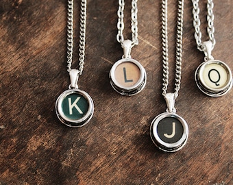 BROWN Personalized Initial monogram necklace, custom letter Typewriter Key Necklace