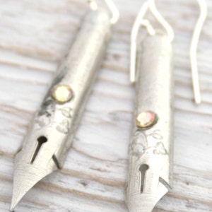 Bohemian Silver Earrings, Pen Nib Nostalgic Jewellery Gift For Writer image 4