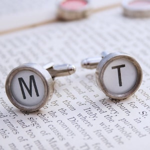 Initials Cufflinks, White Personalized Mens Cufflinks made of Real Typewriter Keys image 4