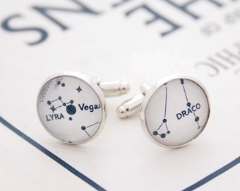 Boutons de manchette personnalisés Star Constellation, cadeau d’astronomie pour petit ami, boutons de manchette personnalisés de carte du ciel avec des signes de zodiaque