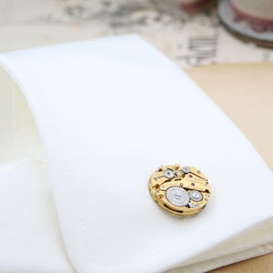 Cufflinks, Steampunk Golden tone Watch Parts mens jewellery, Wedding Anniversary Gift for Husband image 8