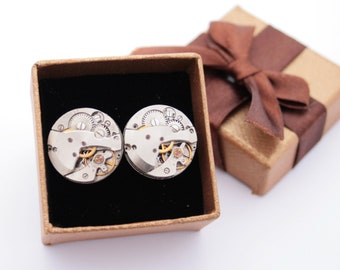 Steampunk Cufflinks made of real watch hearts, wedding gift for groom