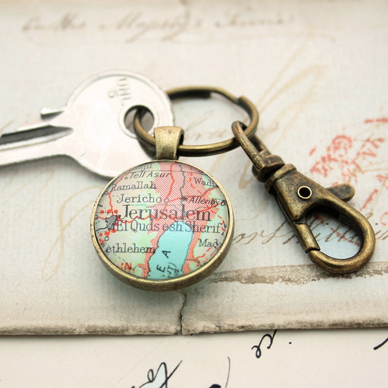 Double Sided Keychain with custom Map piece Bespoke Keyring Personalized Graduation Gifts Map Keyring New Home Gifts Map Keychain image 2