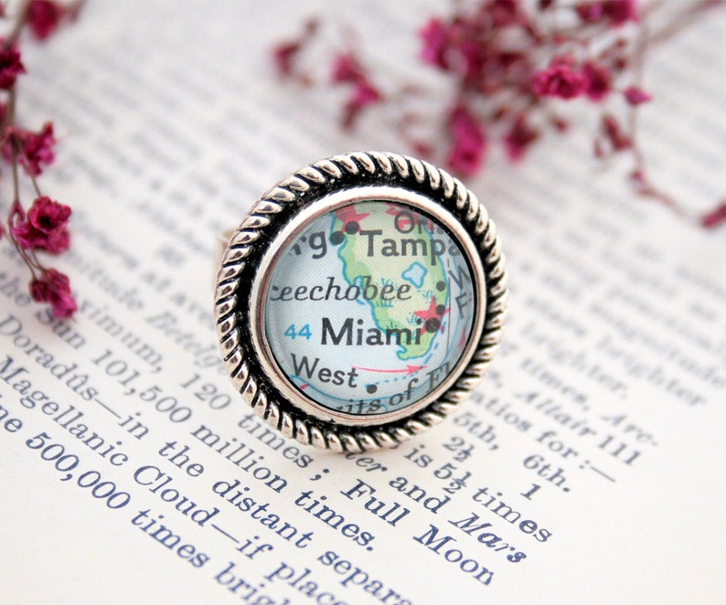 Custom Ring Personalized Gifts for Women Map Ring I Wanderlust Gifts Farewell Cocktail Ring
