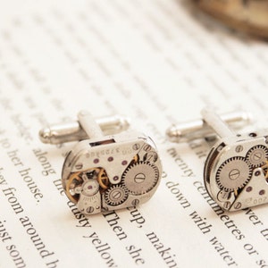 Cufflinks and Tie Tack with Chain, Watch Movement Tie pin and cuff links for Wedding Anniversary image 5