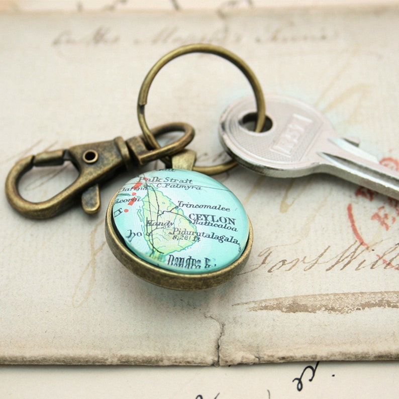 Double Sided Keychain with custom Map piece Bespoke Keyring Personalized Graduation Gifts Map Keyring New Home Gifts Map Keychain image 1