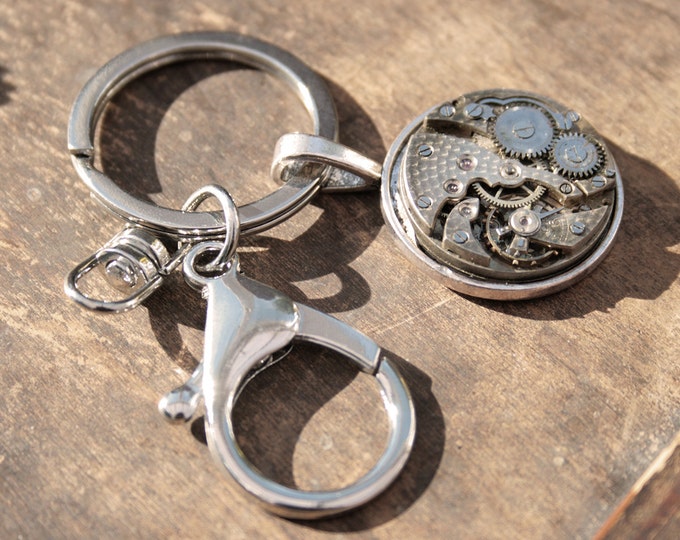 Steampunk Keychain with real Watchwork, New Home Gifts Keyring