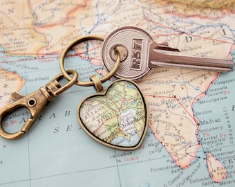 Gift for Mom | Mother's Day gift, Map Keychain Heart Keyring Personalized with Map, Anniversary Gifts Long Distance Relationship
