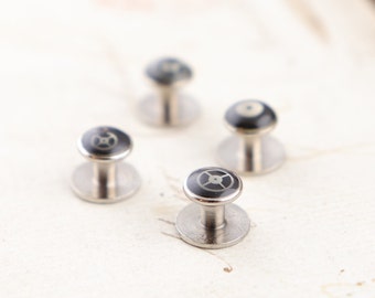 Tuxedo Shirt Studs, Set of 4 Novelty Shirt Buttons Tux Stud Buttons, Steampunk Shirt Studs Cog and Gear in Resin