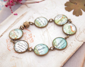 Custom Map Bracelet: Personalized Vintage Map Jewelry