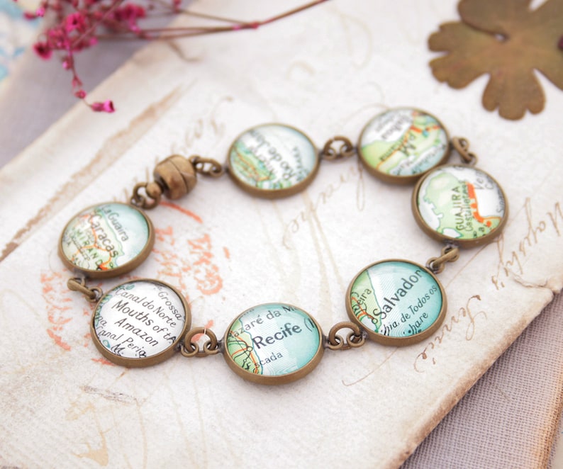 Map Bracelet Custom Jewelry Personalized Birthday Gifts for Her Custom Bracelet Personalized Bracelets for Women Bronze