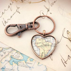 Porte-clés coeur carte personnalisé, cadeau de voyage personnalisé, cadeau fête des mères pour maman globe-trotter 1. antique copper