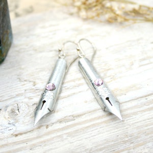 Light Amethyst Funky Earrings with Dip Pen Nibs Drop Earrings,| Gifts for Wife who is a Writer, Dark Academia Earrings
