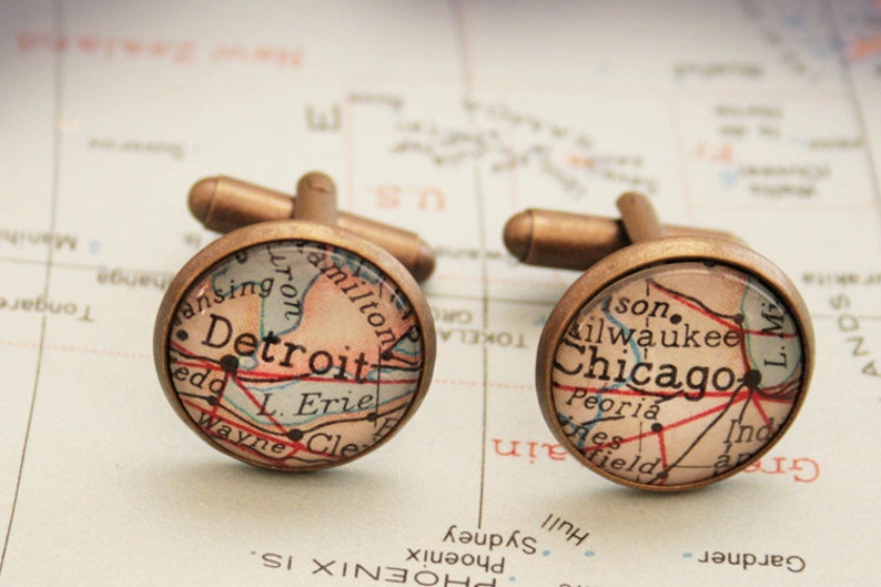 Custom map Cuff link I Old map cufflinks I personalized Fathers Day Gifts for Dad image 3