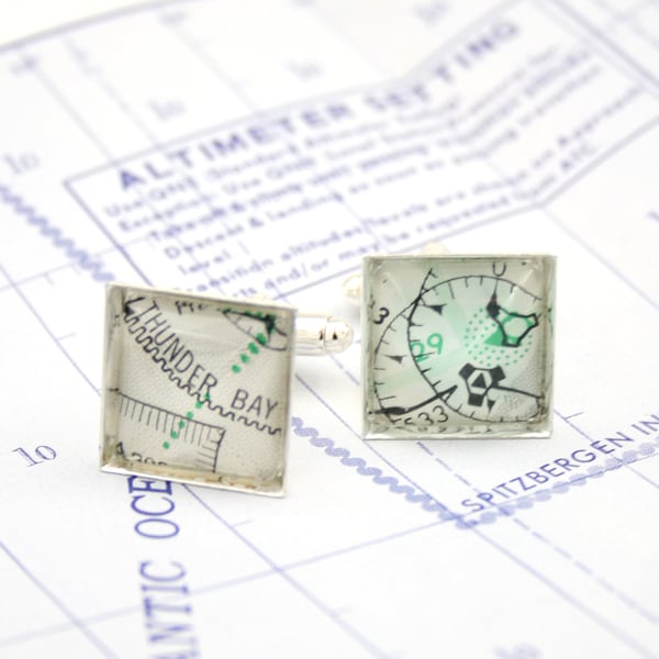 Pilot Gift - Cufflinks of Aeronautical Charts Personalized Aviation Aircraft Square Cuff links for Pilot