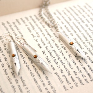 Topaz Jewelry Set Pen Nib Necklace and Earrings, November Birthstone Jewellery, Birthday Gift for a Writer The full Set