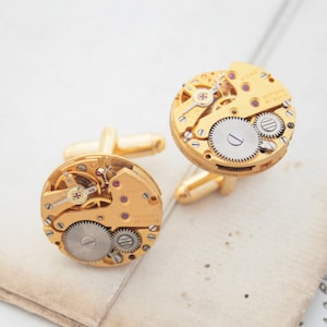 Gold Cufflinks For Men Round Steampunk Cuff Links Watch Mechanisms Cufflinks Set Steampunk Gifts for Men
