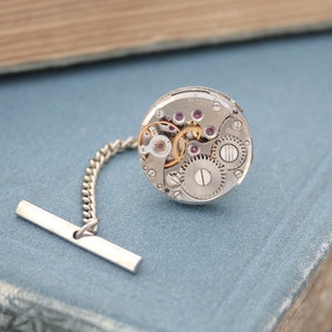 Tie Tack with Chain, charming Steampunk Tie Pin for a Wedding or formal wear image 5