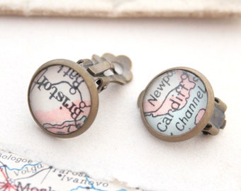 Custom Clip On Earrings, Map Jewelry Earrings Gifts for Mothers Day