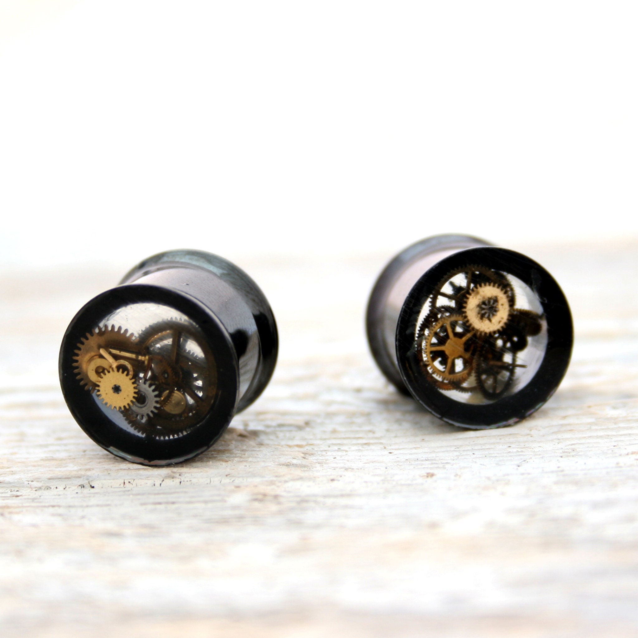 12mm Plugs 1/2 Black Silver Clear Rhinestones PAIR Gauges Studs Ear Hiders Tunnels Faceted Stones Stretched Ears Gift Single Flare gift box 2 pc Elegant Unique Fancy Wedding 12 mm 