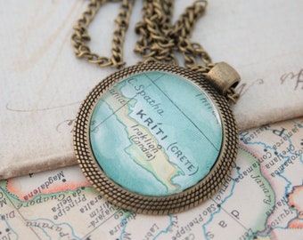 Wanderlust Necklace Personalized Statement Necklace with custom map location, Best Friend Gift for Traveller
