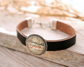 Custom Map Bracelet Personalized Leather Bracelet with Map I Friendship Bracelet with Custom Map