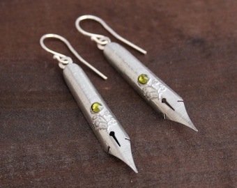 Olivine Pen Nib Earrings, Gifts for English Teacher or Graduation