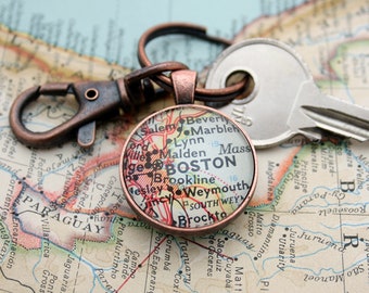 Custom Keychain Double Sided Map Keyring Farewell Gift for Foreign Exchange Student