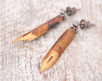 Gold Dangle Earrings made of Fountain Pen Nib Earrings Whimsical Jewelry, Gifts for Writer