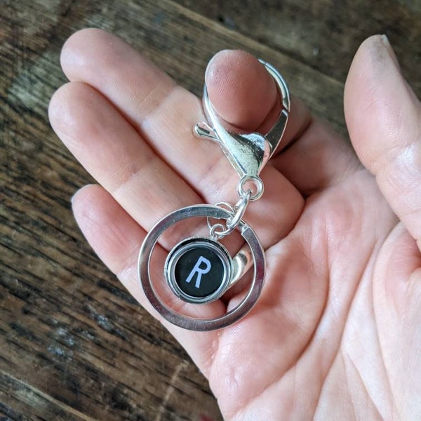 Initial Keychain made of Antique Typewriter Key; Personalised Gifts for Friends, Chose any Letter you want, Stocking Stuffer Keyring