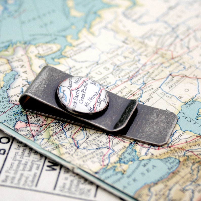 Custom Money Clip with Map, Personalized Gifts for Men Money Clip Card Holder, Christmas Gift for Dad image 1