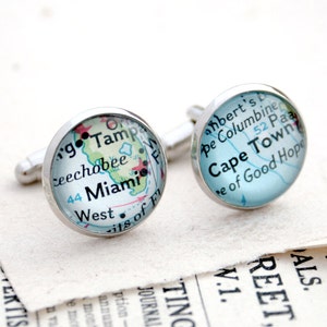 Cufflinks for Long distance Boyfriend, Personalized with Map locations