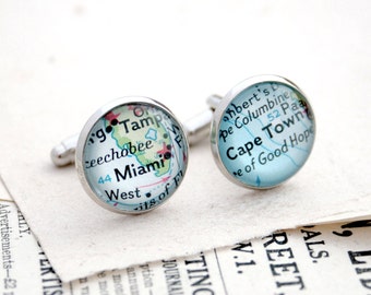 Cufflinks for Long distance Boyfriend, Personalized with Map locations