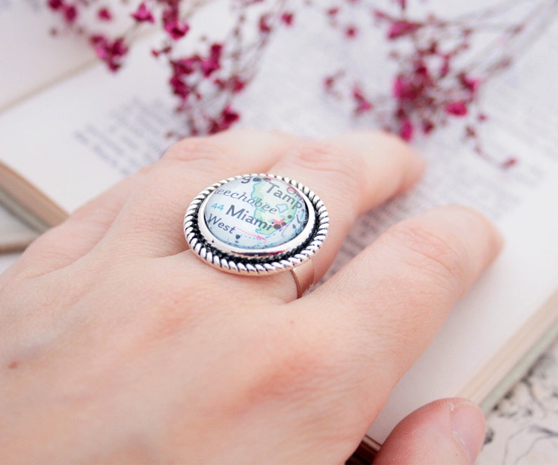 Custom Ring Personalized Gifts for Women Map Ring I Wanderlust Gifts Farewell Cocktail Ring