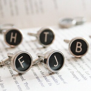 Initials Cufflinks, White Personalized Mens Cufflinks made of Real Typewriter Keys image 3