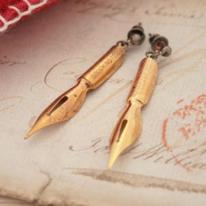Vintage Gold Feder Ohrringe: Steampunk Schriftsteller Geschenk