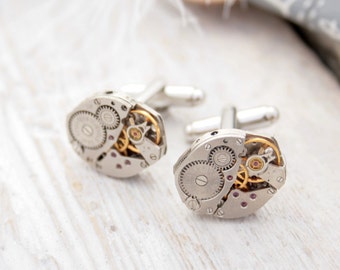 Steampunk Cufflinks, Anniversary Gift for Husband, Unique Cufflinks made of Mechanical Watch